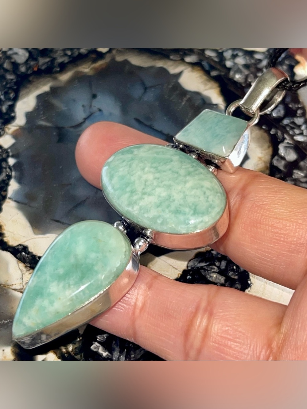 Green Amazonite Crystal Pendant 3 1/4” - Picture 7 of 17